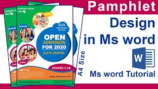 How to make Pamphlet Design in Ms word Tutorial  Admission Open Pamphlet Design in ms word [upl. by Severson219]