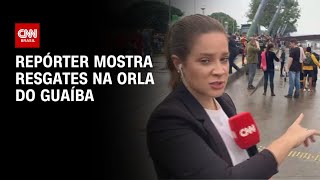 Repórter mostra resgates na Orla do Guaíba  AGORA CNN [upl. by Oderfigis]