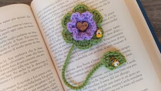 Fiore Segnalibro Uncinetto Tutorial 🌷💚 Flor Marcapaginas Crochet 🐝 Crochet Flower Bookmark 💜💚 [upl. by Buchheim]