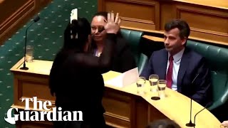 Māori MPs perform haka and disrupt NZ parliament debate on treaty rights changes [upl. by Aleinad]