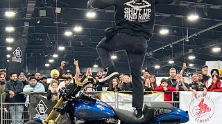 Harley stunts at the 2024 Toronto Motorcycle Supershow featuring pattydddd from highwayheathens [upl. by Nwahs]