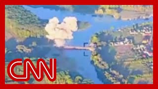 Dramatic video shows Ukrainian troops blowing up bridge in Kursk region [upl. by Lund]