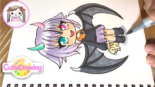 Practicing drawing with Copic 5 Gachalife character Bat Girl for Halloween [upl. by Corin688]