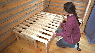 Building A Log Cabin  Ep 64  Winter is here Building a seating nook with a pullout guest bed [upl. by Birmingham]