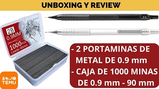 Unboxing y Review  Pack de 2 Lápices Portaminas de Metal 09 mm  1000 Minas de 90mm Jompens  TEMU [upl. by Yevol]