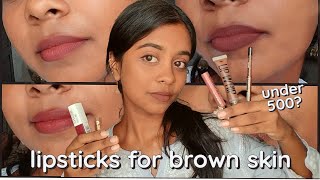 5 Lipsticks for BROWN Indian Skin ✨ part 2  for dusky  dark skin  lipsticks under 500 [upl. by Tulley]