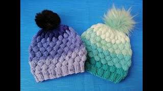 GORRO BURBUJAS TEJIDO EN DOS AGUJAS 🥢 TODAS LAS TALLAS SUPER FACIL [upl. by Threlkeld]