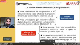 Nuova direttiva copyright e novità in materia di ricerca Aliprandi per Open Science Café parte 1 [upl. by Imhsar869]