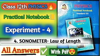 12th physics practical book solutions experiment 4 Sonometer Law of Length All Answers✅ [upl. by Morganica]