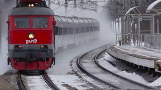 RZD «Nevskiy Express» and «Sapsan» highspeed trains blows the snow away [upl. by Ahsaek]