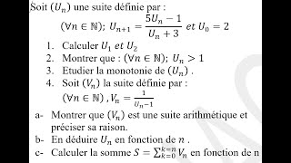 Exercice classique sur les Suites suite récurrente et suite arithmétique 1ere année bac [upl. by Tterab]