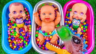 Satisfying Video ASMR  Rainbow MampMs Mixing Candy with 3 BathTubs amp Skittles Slime PlayDoh Cutting [upl. by Shelman]