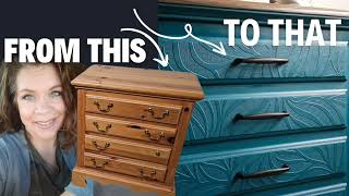 DIY How to Fill Hardware Holes using Bondo  Raised Wallpaper Nightstand Makeover Tutorial [upl. by Neryt]