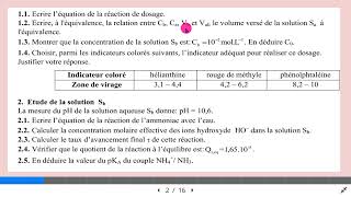 dosage acido basique étude dune solution aqueuse damomoniac [upl. by Caddric81]