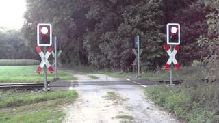 German Railroad Crossing Breyell  Container Freight Train is Passing [upl. by Naillik]