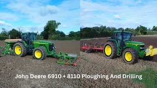 JOHN DEERE 6910  8110 PLOUGHING AND DRILLING [upl. by Keri]