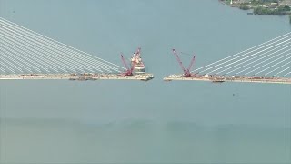 Gordie Howe International Bridge nears connection over the Detroit River [upl. by Enilegna]