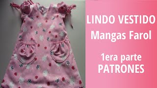 214 PatronesVESTIDO DE NIÑA mangas bombache  Paso a paso [upl. by Leschen]