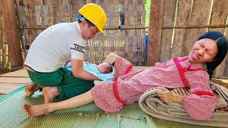 Pregnant woman in labor and kind husband helps deliver picks herbs and takes care of her [upl. by Spindell455]