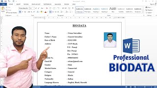 How to Create BIODATA in Microsoft Word  Resume in MS Word  Simple BIODATA Format in MS Word [upl. by Inaliel586]