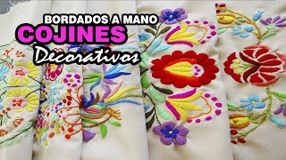 🌸COJINES DECORATIVOS BORDADOS A MANO 💐 Bordados con hilo en estilo Mexicano en puntada Relleno [upl. by Tybi866]