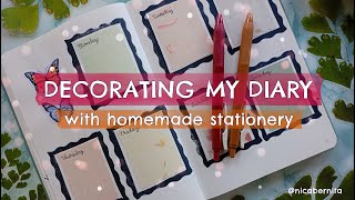 DIARY DECORATION IDEAS with HOMEMADE STATIONERY🦋 CUTE JOURNAL AND WEEKLY PLANNER [upl. by Aihsal466]