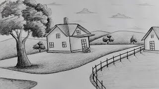 Easy pencil sketch scenery drawing tutorial  Landscape drawing step by step with pencil [upl. by Franci]