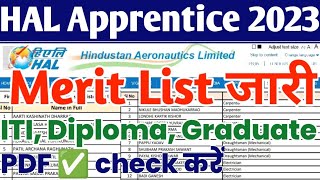 HAL Apprentice merit list 2023 out ITI Diploma Graduate Apprentice merit list pdf download 2023 [upl. by Jemma458]