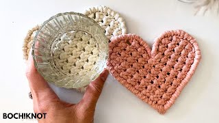 DIY Macrame Heart Coaster NOFRINGE TECHNIQUE [upl. by Eiznikam11]