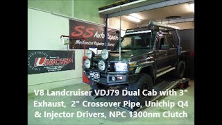 V8 Landcruiser Dual Cab with Unichip Crossover Pipe amp NPC 1300nm Clutch [upl. by Keslie658]