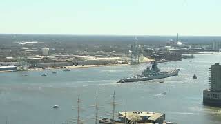 Timeplase of USS New Jersey moving dow Delaware River to dry dock for repairs [upl. by Pontius]