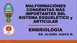 Malformaciones congénitas sistema Esquelético y articular EMBRIOLOGÍA Dr Alvaro Janco M [upl. by Eilyk]