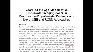 Learning the Ego Motion of an Underwater Imaging Sonar A Comparative Experimental Evaluation of Nov [upl. by Teleya651]