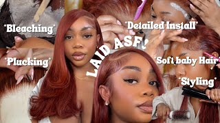 INCREDIBLY DETAILED GINGER SIDE PART WIG INSTALL BLEACHING PLUCKING INSTALL amp STYLE CYNOSURE HAIR [upl. by Odessa]