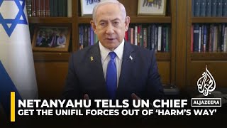 Netanyahu tells UN chief to move peacekeepers in Lebanon ‘immediately’ [upl. by Narak]