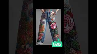 embroidery on jeans pant shortvideo subscribe [upl. by Siloam]