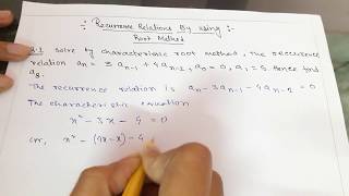 SOLVE THE RECURRENCE RELATION BY USING ROOT METHOD [upl. by Adiaroz]