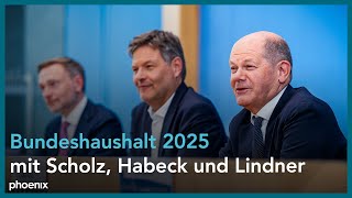 Haushalt 2025 PK mit Bundeskanzler Scholz Wirtschaftsminister Habeck und Finanzminister Lindner [upl. by Harley]