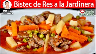 BISTEC A LA JARDINERA Vicky Receta Facil [upl. by Yznyl414]