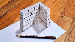 3d drawing wall on paper that trick your eyes 3d drawing for beginners [upl. by Mirabella]