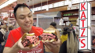 Katzs Deli  a 50 NYC Feast  Pastrami on Rye Latkes Matzo Ball Soup and more [upl. by Sillad]