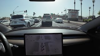 Tesla FSD 1236 takes SR51 to I10 to US60 from uptown Phoenix [upl. by Elram]