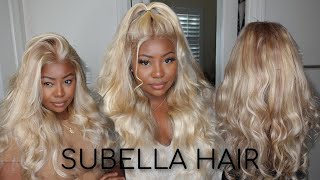 WOW Bombshell Blonde for Brown Skin Curtain Bangs Glueless Wig Install  Subella Hair [upl. by Geoffry701]