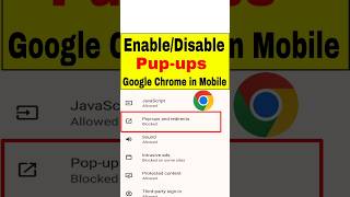 Pop up EnableDisable in Google Chrome  Mobile Chrome me Popup Kaise AllowBlock kare shorts [upl. by Timms]