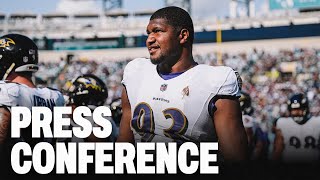 Calais Campbell speaks to the media after signing with the Atlanta Falcons  Press conference  NFL [upl. by Htebazie907]