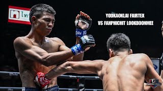 Muay Thai Battle In MMA Gloves Yodkaoklai Fairtex VS Fahphichit Lookboonmee [upl. by Enyak]