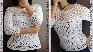 BONITA FACIL Y RAPIDA BLUSA A CROCHET SIN COSTURAS quotZAWATIquot TALLA L [upl. by Gottuard348]