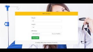 Basic Project BMI Calculator in JavaScript HTML and CSS  Body Mass Index [upl. by Htiderem928]