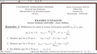 Correction de lexamen de la session ordinaire1920 Analyse 1 SMPC exercice 1 suites numériques [upl. by Nede]