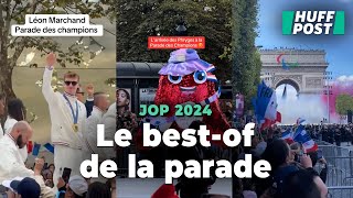 Phryge Léon Marchand et bonne ambiance  le bestof des Jeux à la parade des champions [upl. by Ettore]